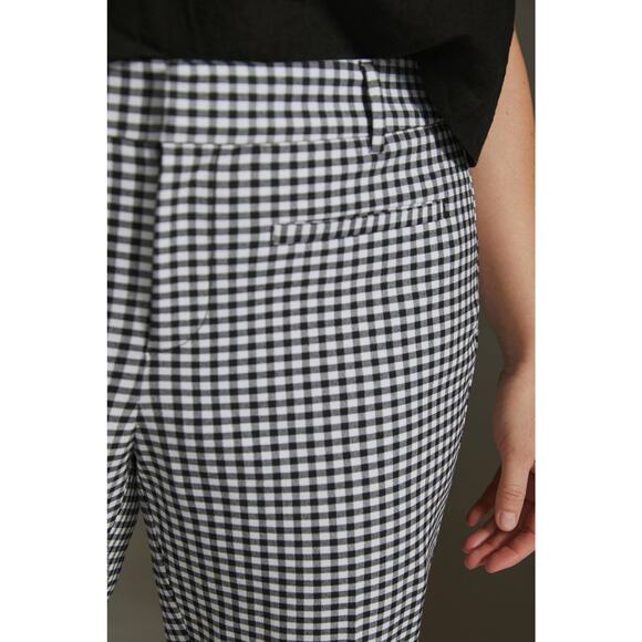 New Anthropologie The Essential Slim Kick Gingham Flare Pants $128 US 4 B&W Crop - Picture 2 of 5
